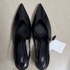 Zara Sleek Black Pointed Slingback Heels